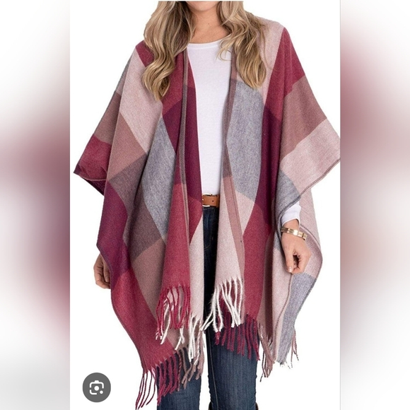 Woolrich Accessories - Woolrich Maroon, Pink and Gray Blanket Shawl, OS